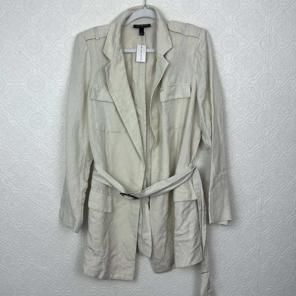 NWT Lane Bryant Linen Blend Cardigan Jacket Cream Lightweight Blazer Breathable
